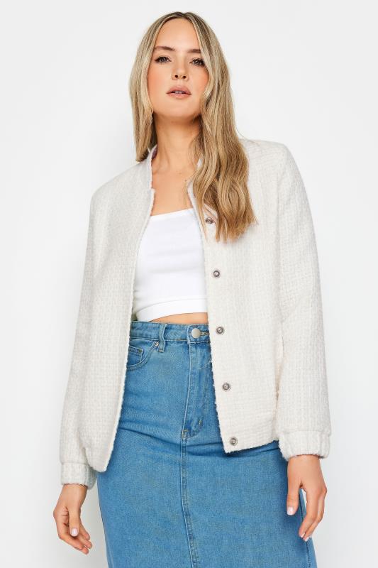  Grande Taille LTS Tall Ivory White Boucle Bomber Jacket