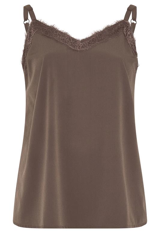 YOURS Plus Size Chocolate Brown Lace Insert Vest Top | Yours Clothing 5