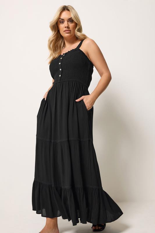 YOURS Plus Size Black Shirred Placket Dress | Yours Clothing 1