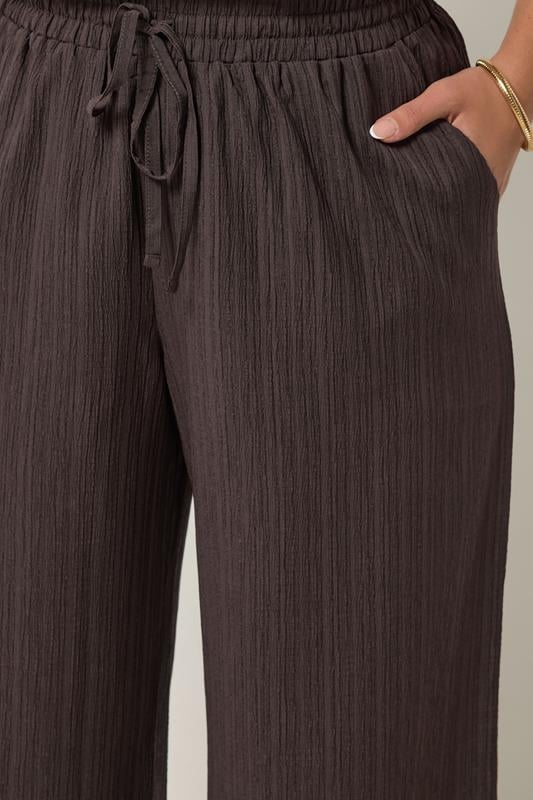 YOURS Plus Size Brown Wide Leg Textured Trousers | Yours Clothing 4