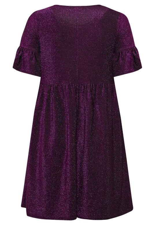 Plus Size Purple Glitter Frill Sleeve Smock Dress | Yours Clothing 8