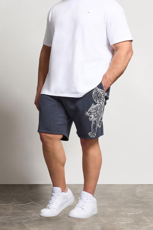 BadRhino Big & Tall Navy Blue Tiger Printed Jogger Shorts