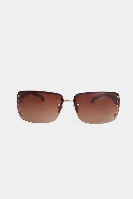 Brown Tortoiseshell Diamante Frameless Sunglasses 3