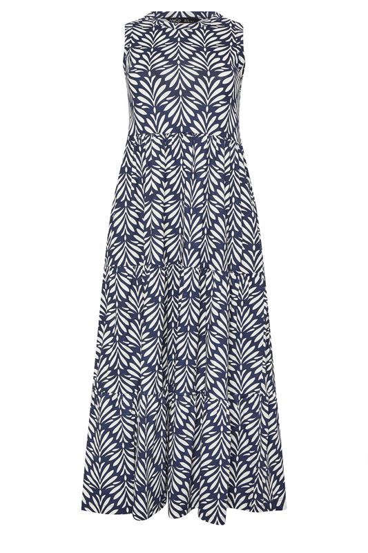 M&Co Petite Navy Blue Leaf Print Tiered Cotton Maxi Dress | M&Co 5