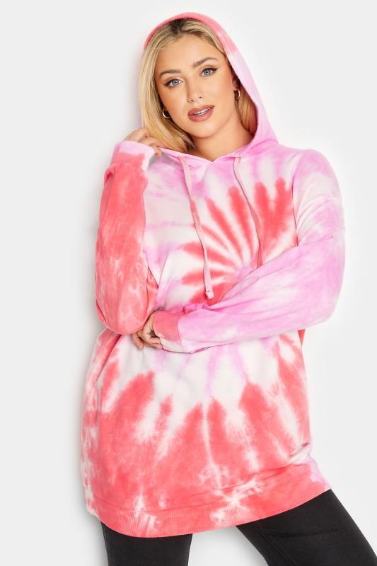 YOURS Curve Bright Pink Tie Dye Hoodie | Yours Clothing 3