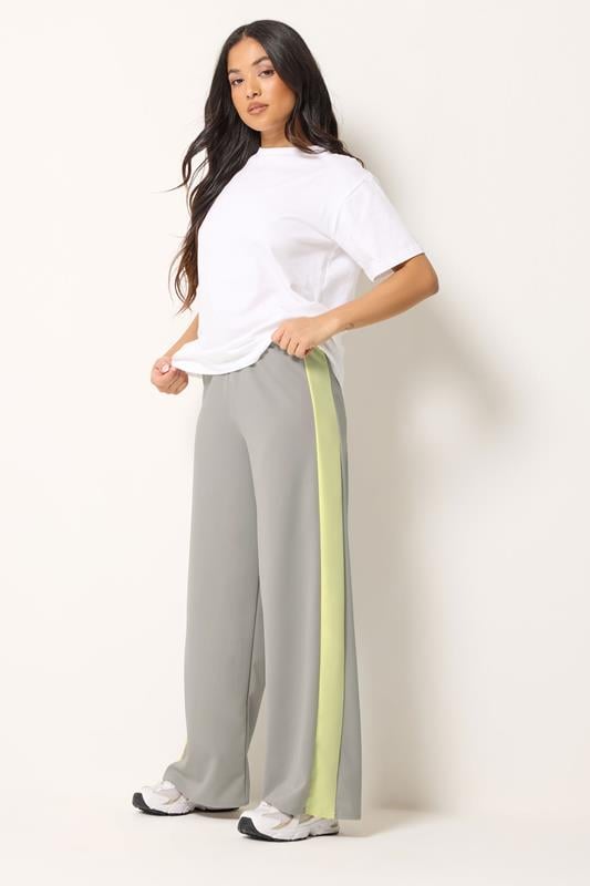 PixieGirl Petite Women's Grey Side Stripe Scuba Wide Leg Trousers | PixieGirl 1