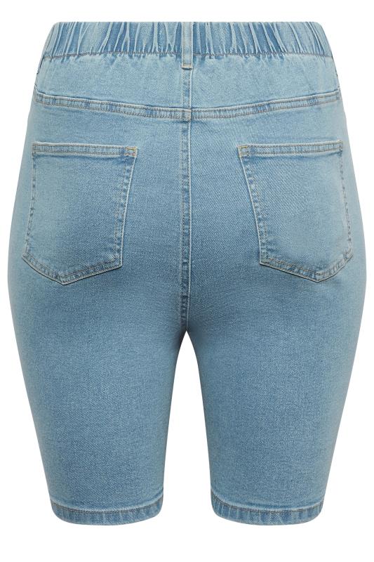 YOURS Plus Size Light Blue Pull On Denim Cycling Shorts | Yours Clothing 5