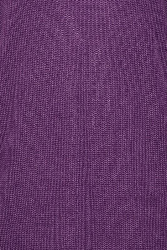 Plus Size Purple Pointelle Sleeve V-Neck Knitted Jumper | Yours Clothing 5