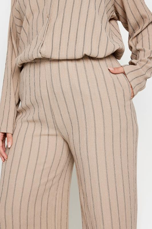 YOURS Plus Size Natural Brown Textured Pinstripe Wide Leg Trousers | Yours Clothing 5