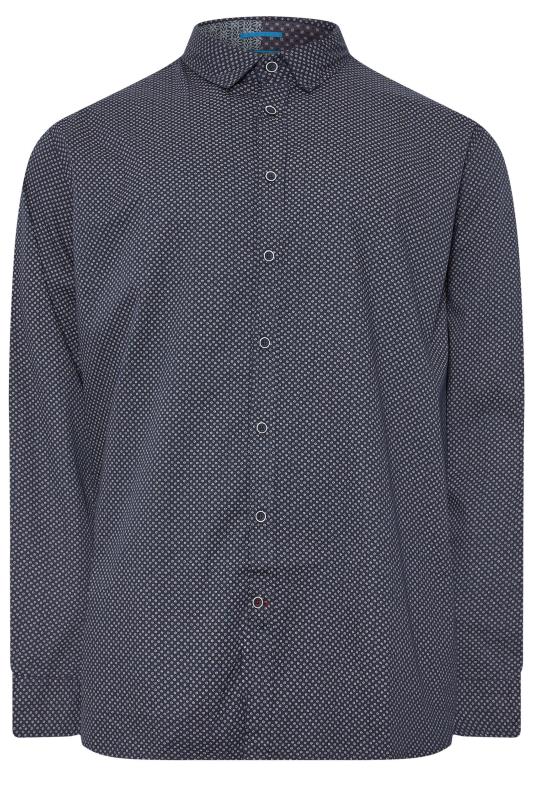 D555 Big & Tall Navy Blue Micro Spot Print Button Shirt | BadRhino 3