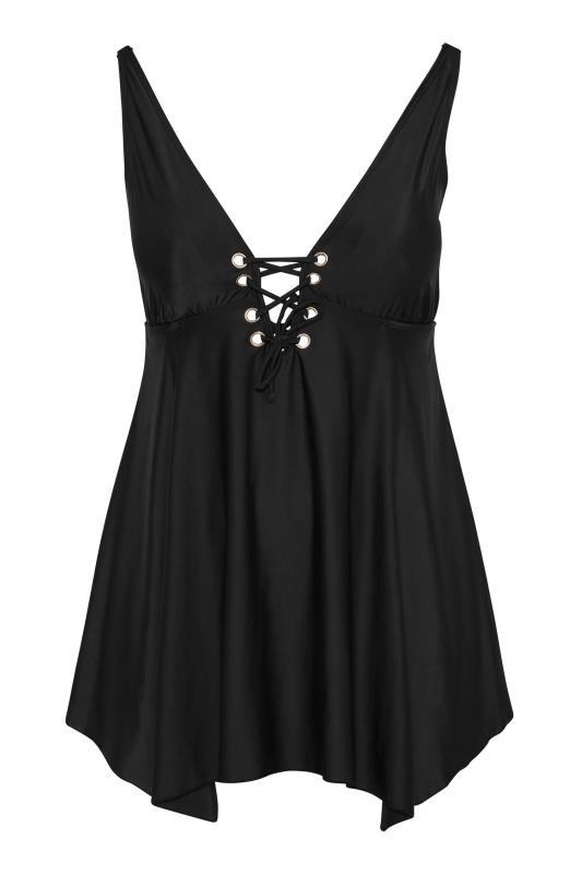Plus Size Black Eyelet Lace Up Swim Dress | Yours Clothing 7