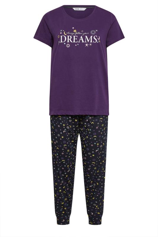 YOURS Plus Size Purple 'Always Follow Your Dreams' Star Print Pyjama Set | Yours Clothing 5