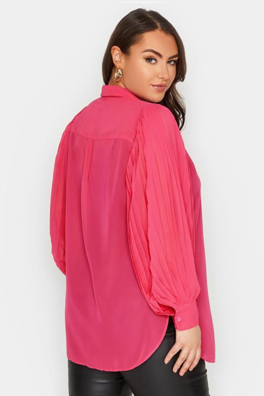 Plus Size YOURS LONDON Hot Pink Pleat Sleeve Shirt | Yours Clothing 3