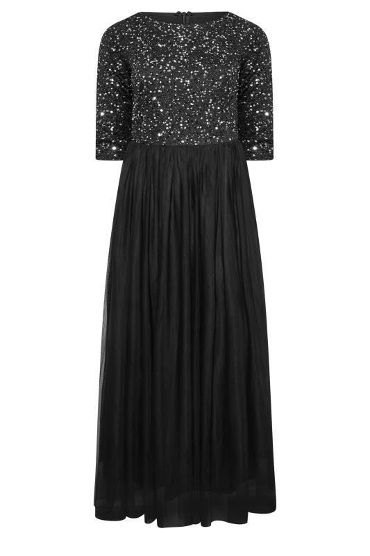 LUXE Plus Size Black Sequin Hand Embellished Maxi Dress | Yours Clothing 7