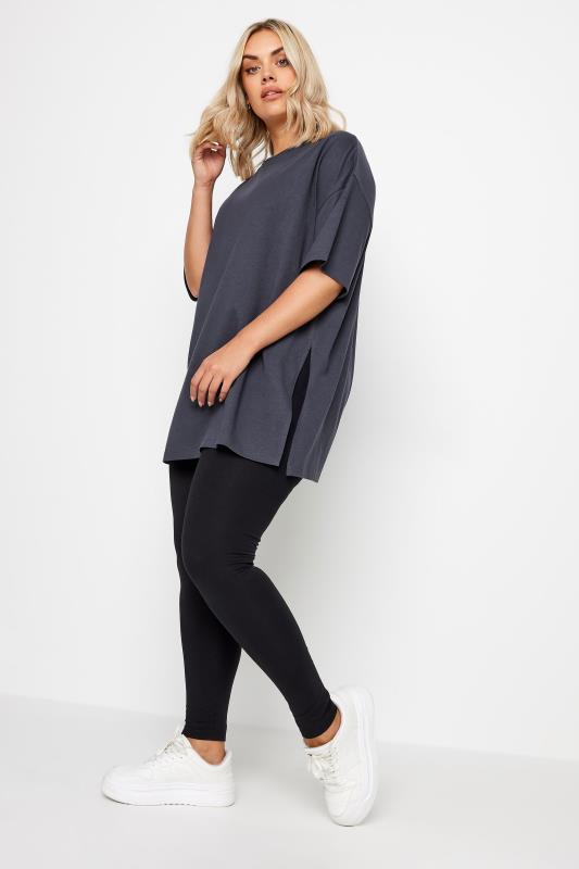 YOURS Plus Size Charcoal Grey Side Split Oversized T-Shirt | Yours Clothing 3