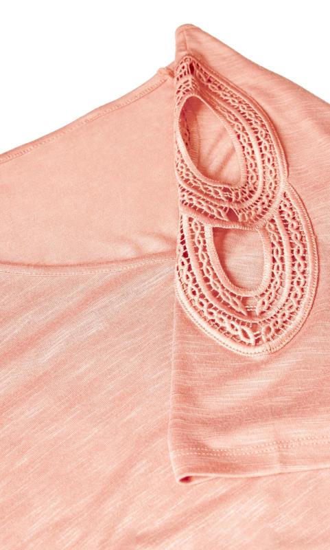 Evans Pink Crochet Detail Cold Shoulder T-Shirt 7