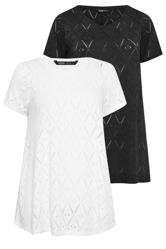 YOURS 2 PACK Plus Size Black & White Broderie Anglaise Swing Tops | Yours Clothing 9