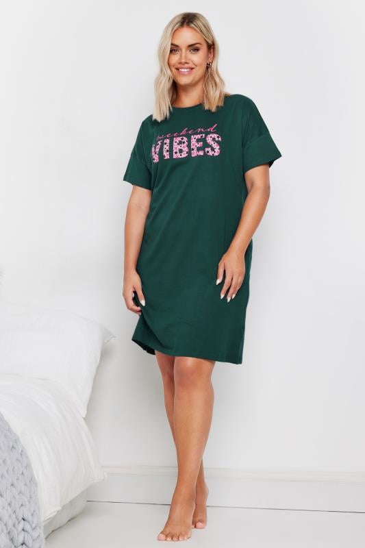  YOURS Curve Green 'Weekend Vibes' Sleep Tee Nightdress