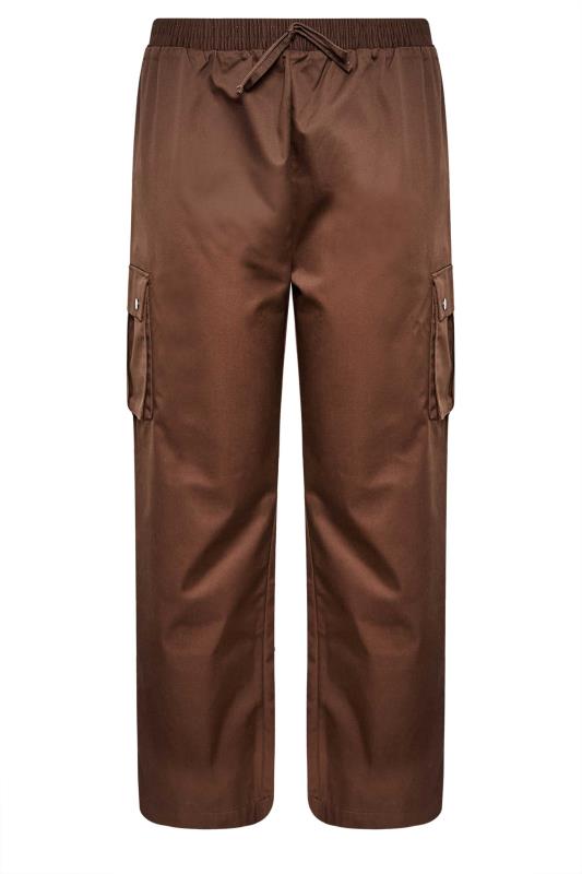 YOURS Curve Brown Wide Leg Woven Cargo Trousers | Yours Clothing 6