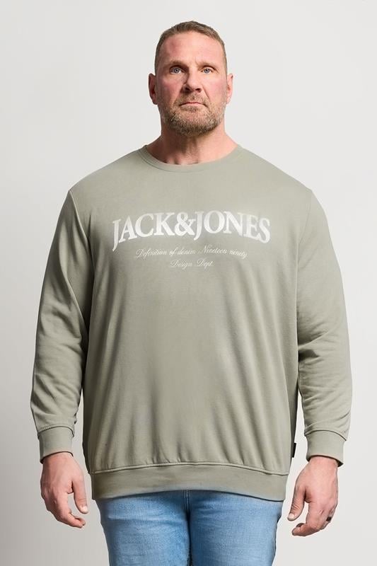 JACK & JONES Big & Tall Vetiver Brown Printed Crew Neck Sweatshirt | BadRhino 1