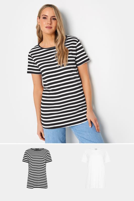  LTS Tall 2 PACK Black & White Stripe Short Sleeve T-Shirts