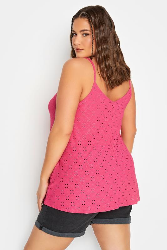 LIMITED COLLECTION Plus Size Pink Broderie Anglaise Cami Vest Top | Yours Clothing 3