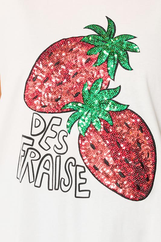 Yours Plus Size White Sequin Embellished Strawberry T-Shirt | Yours Clothing 4