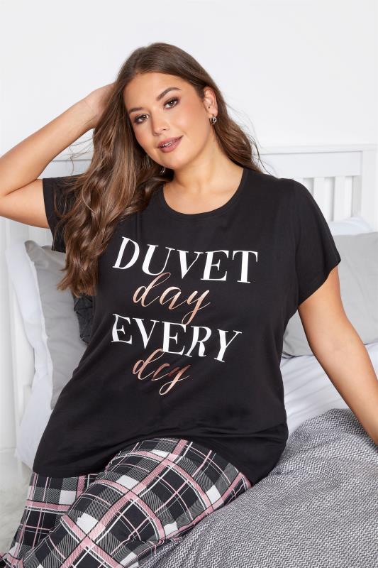 Black 'Duvet Day Every Day' Metallic Slogan Pyjama Top_B.jpg