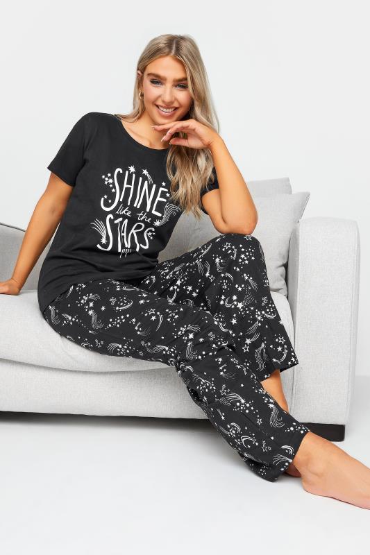 Women's  M&Co Black 'Shine Like the Stars' Slogan Pyjama Set