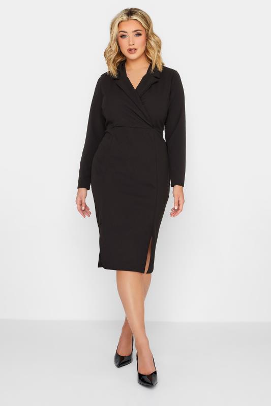 YOURS PETITE Plus Size Black Scuba Blazer Dress | Yours Clothing 1
