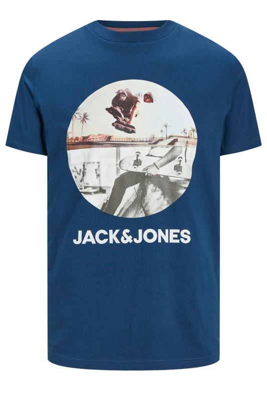 JACK & JONES Big & Tall Navy Blue Skateboard Graphic Short Sleeve T-Shirt | BadRhino 2