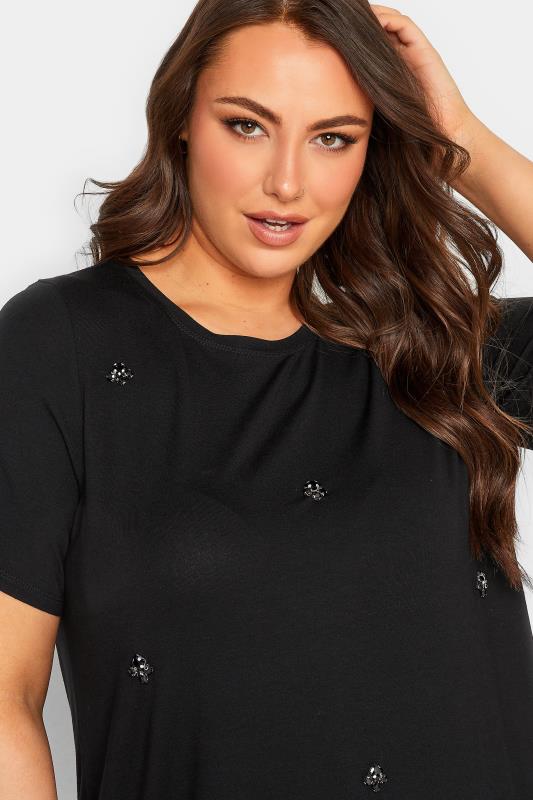 YOURS Plus Size Black Diamante Embellished T-Shirt | Yours Clothing 4