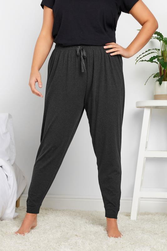 Plus Size  YOURS Curve Charcoal Grey Marl Cuffed Pyjama Bottoms