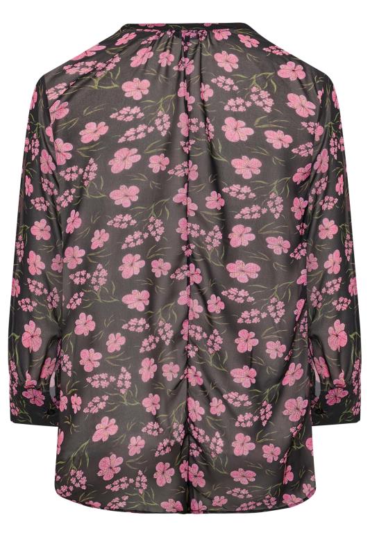 Plus Size Black Floral Print Balloon Sleeve Shirt | Yours Clothing 7