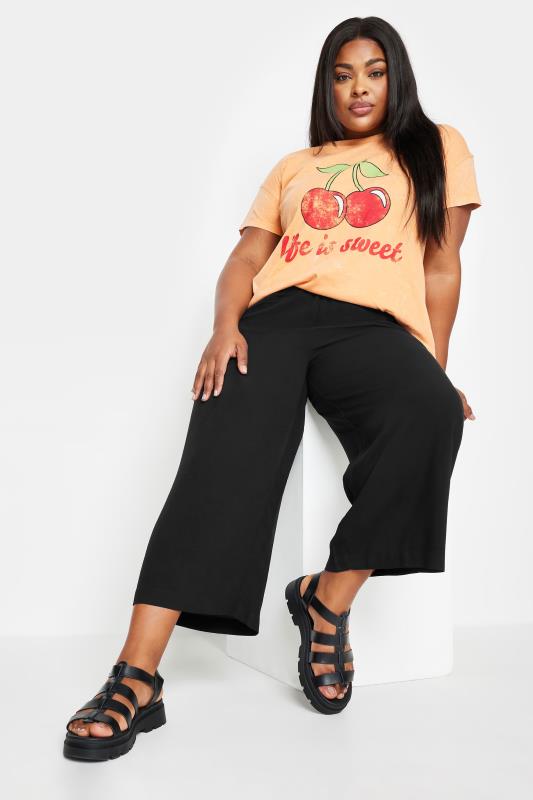 YOURS Plus Size Black Wide Leg Cropped Trousers | Yours Clothing 4