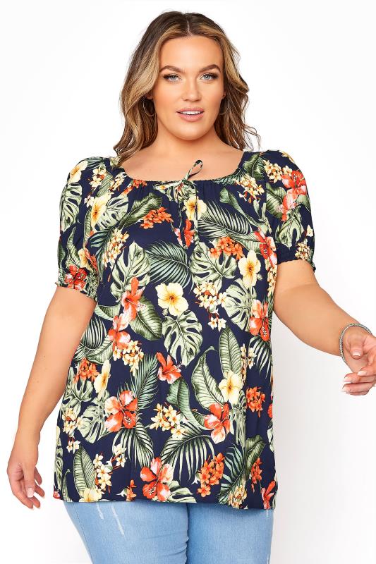 YOURS LONDON Multicoloured Tropical Longline Gypsy Top_A.jpg