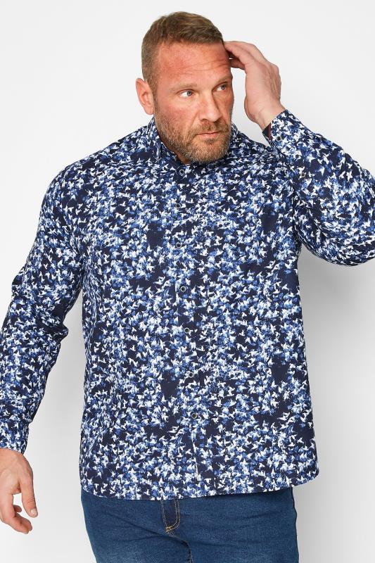 Men's  D555 Big & Tall Navy Blue Abstract Floral Print Long Sleeve Shirt