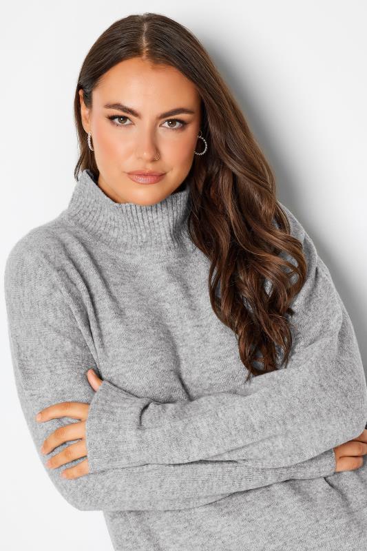 YOURS Plus Size Grey High Neck Knitted Jumper | Yours Clothing 5