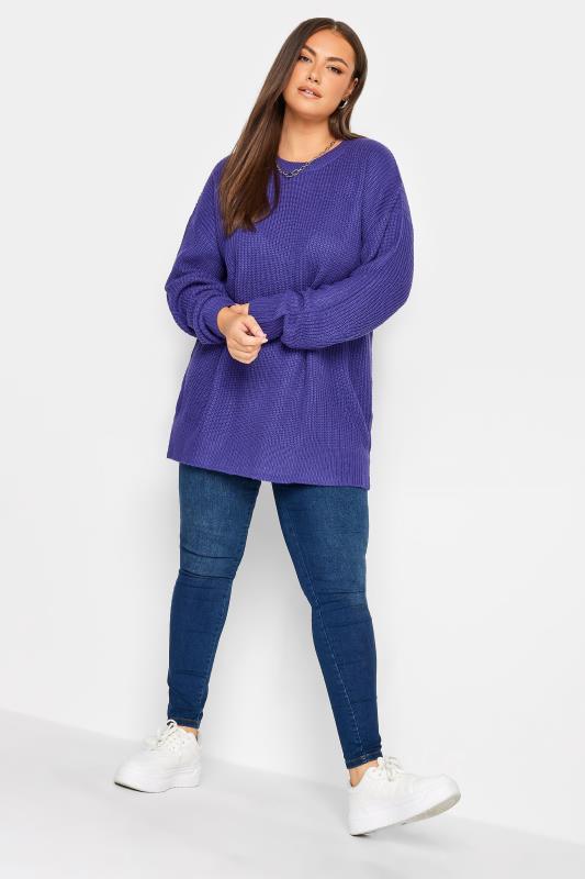 YOURS Plus Size Purple Ribbed Knit Jumper | Yours Clothing 2