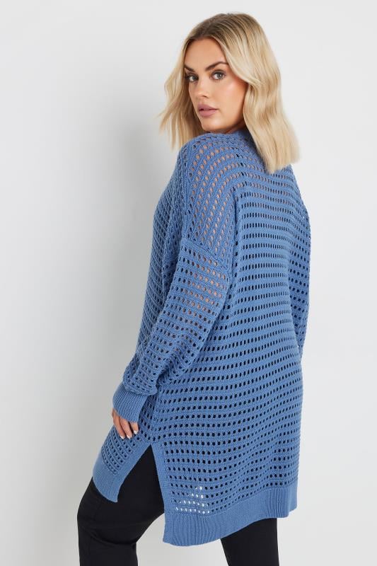 YOURS Plus Size Blue Side Split Crochet Jumper | Yours Clothing 3