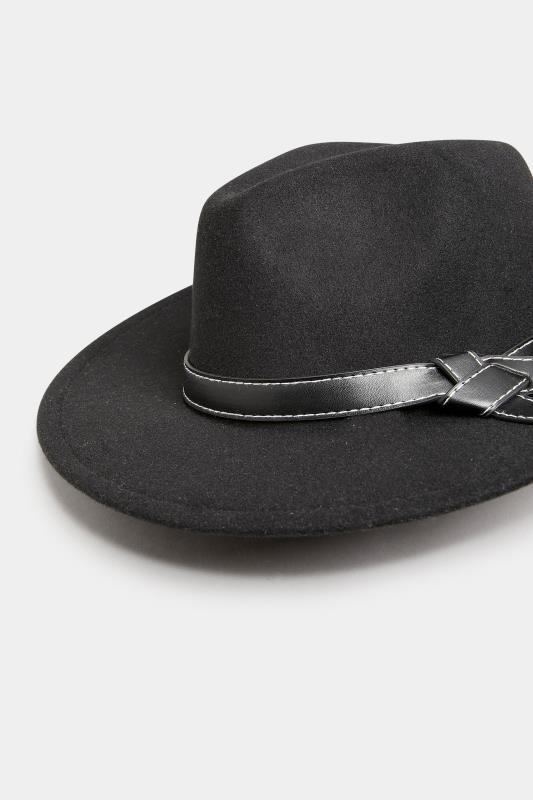 Black Faux Leather Band Fedora Hat 3