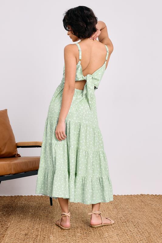 PixieGirl Petite Women's Mint Green Floral Tie Back Midi Dress | PixieGirl 2