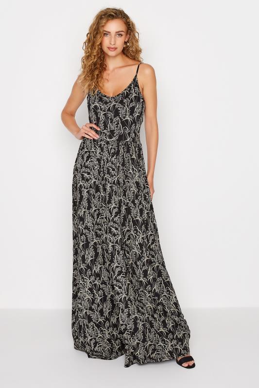 LTS Tall Black Floral Print Striped Maxi Dress | Long Tall Sally 1