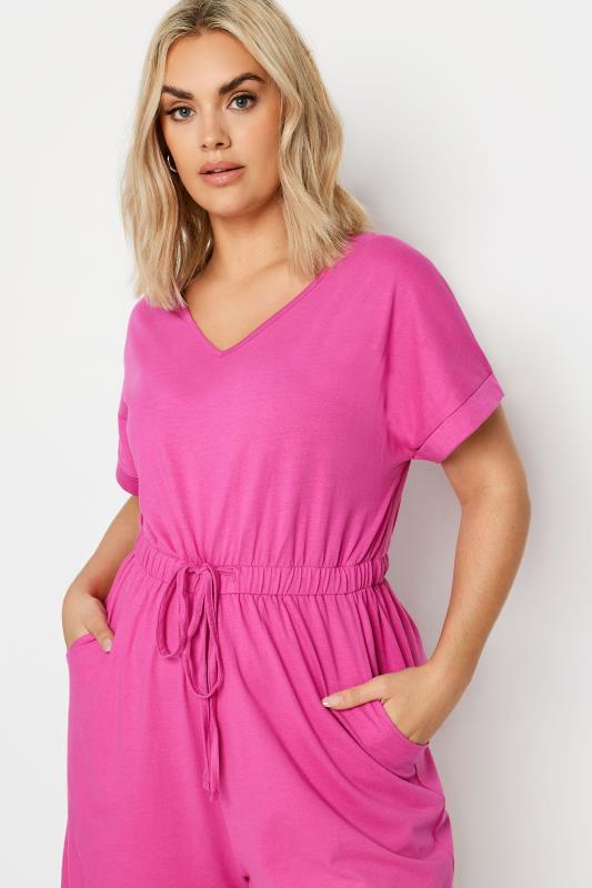 YOURS Plus Size Hot Pink Drawstring Playsuit | Yours Clothing 4