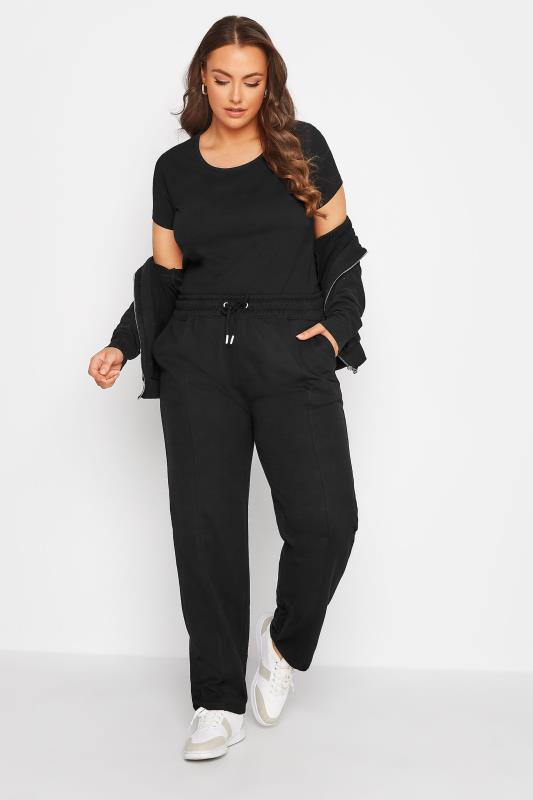 Plus Size Black Front Seam Straight Leg Joggers | Yours Clothing 2