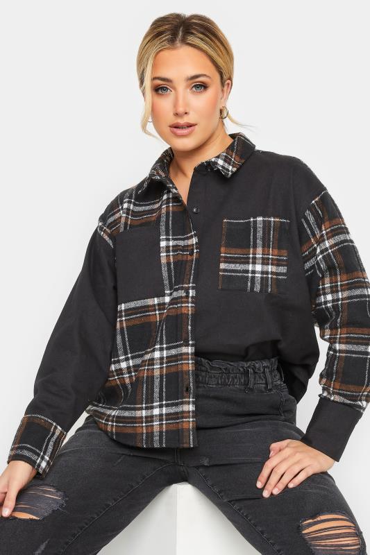 LIMITED COLLECTION Plus Size Brown & Black Contrast Check Cropped Shacket | Yours Clothing 3