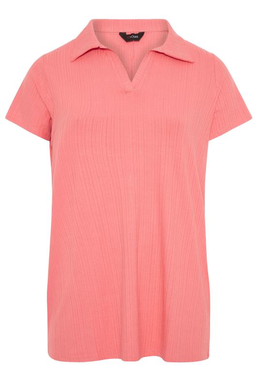 Coral Ribbed Polo T-Shirt | Yours Clothing