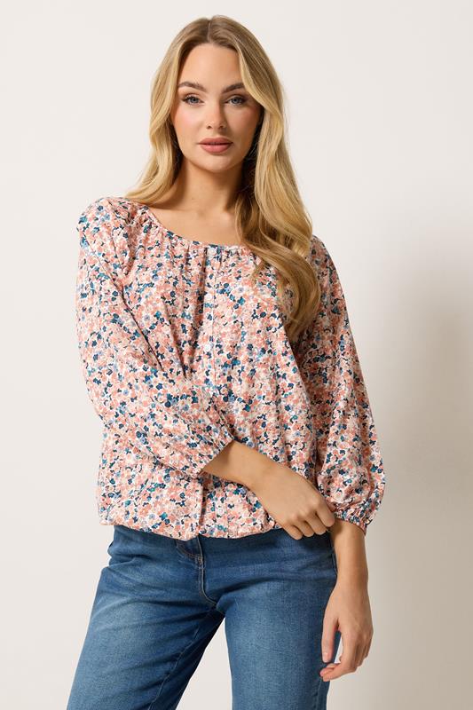 M&Co Orange Floral Button Down Cotton Blouse | M&Co 1