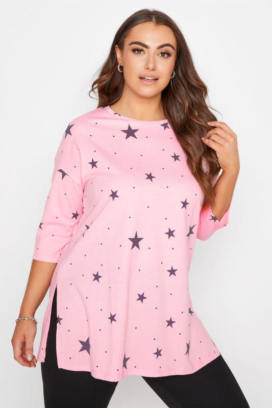 Plus Size  Pink Star Print Top