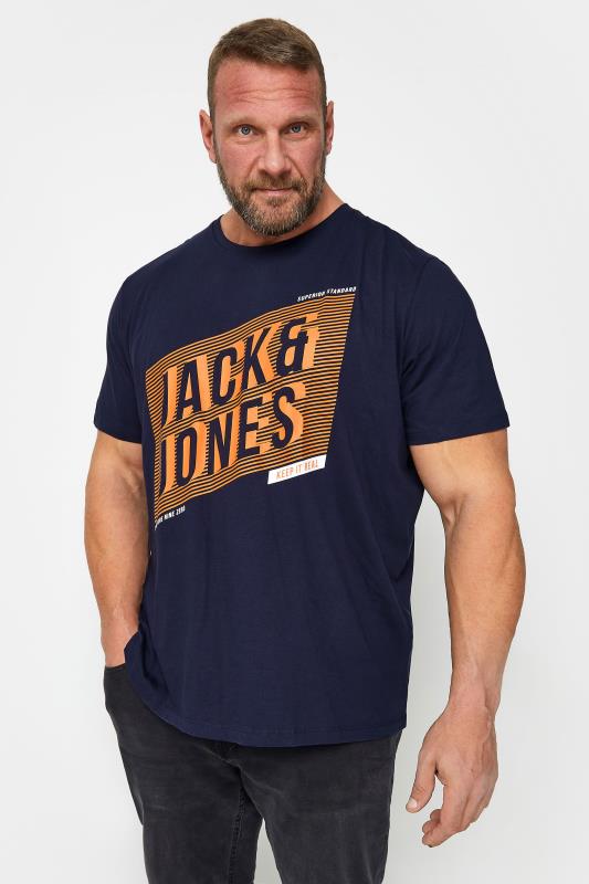 JACK & JONES Big & Tall Blue Logo Printed T-Shirt | BadRhino 1